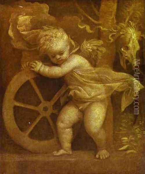 Cupid with the Wheel of Fortune Oil Painting - Tiziano Vecellio (Titian)