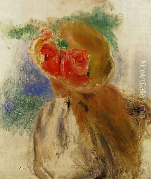 Young Girl In A Flowered Hat Oil Painting - Pierre Auguste Renoir
