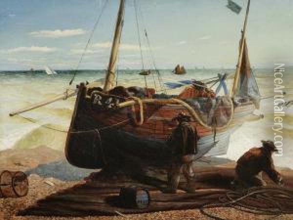 Fischer Vor Ihrem Boot An Der Kuste Oil Painting - Charles Hoguet