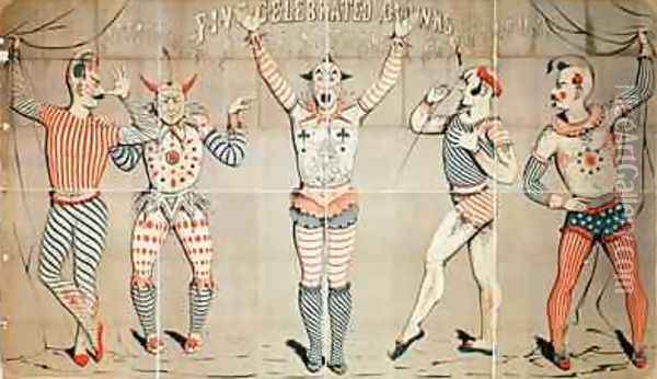 Five Celebrated Clowns Attached to Sands Nathan and Cos Circus 1856 Oil Painting - Joseph Morse