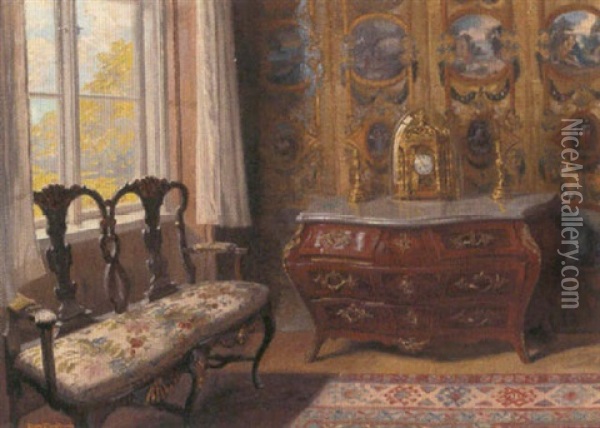 A Garniture In An Interior Oil Painting - Robert Panitzsch
