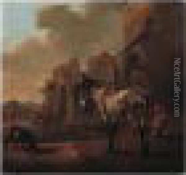 A Landscape With A Donkey Oil Painting - Karel Dujardin
