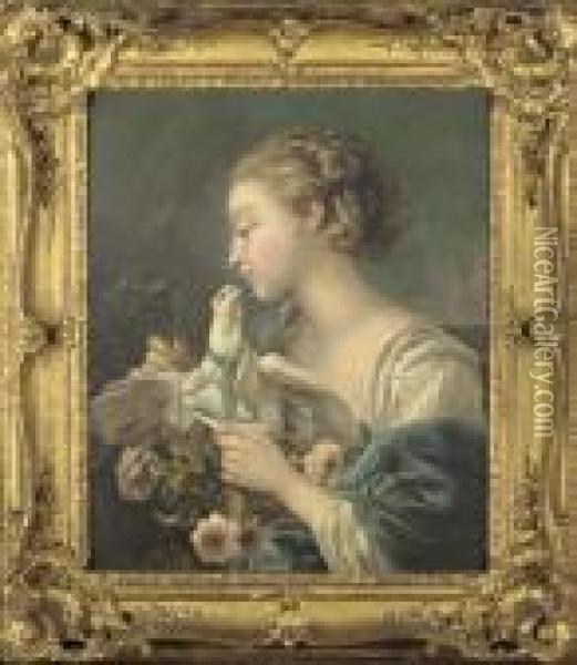 Jeune Femme A La Colombe Oil Painting - Jacques Charlier