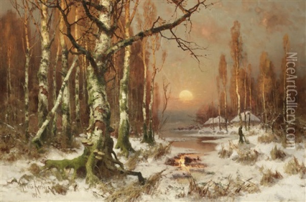 Woodland Sunset Oil Painting - Yuliy Yulevich (Julius) Klever