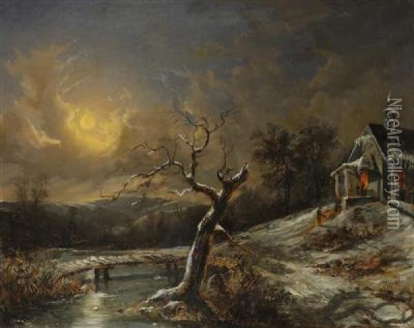 A Winter Landscape With A Chapel Oil Painting - Joseph Altenkopf
