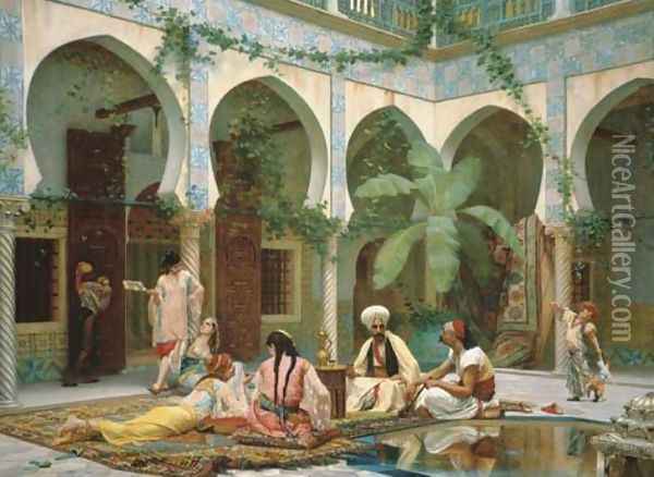 La Cour du Palais de Dar Khdaouedj el Amia, Alger 1877 Oil Painting - Gustave Clarence Rodolphe Boulanger