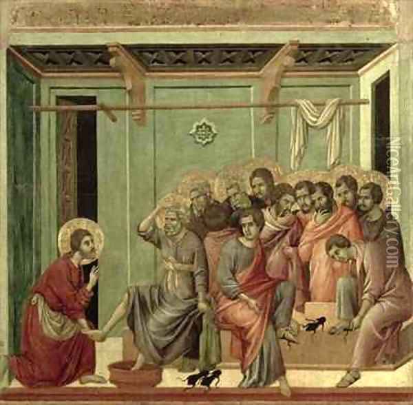 Maesta Christ Washing the Disciples Feet Oil Painting - Buoninsegna Duccio di