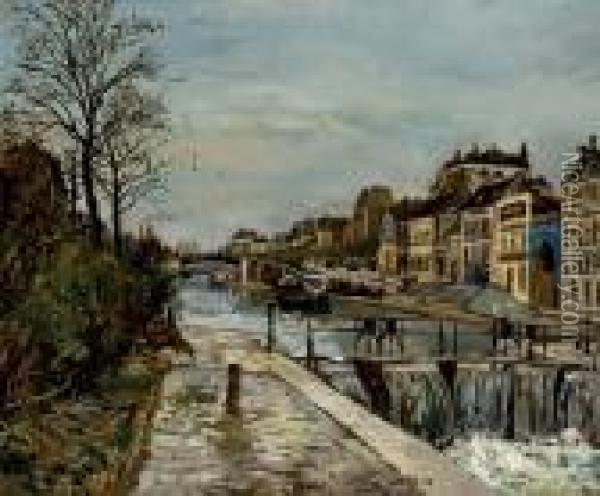 Le Canal Saint-martin Oil Painting - Marcel Leprin