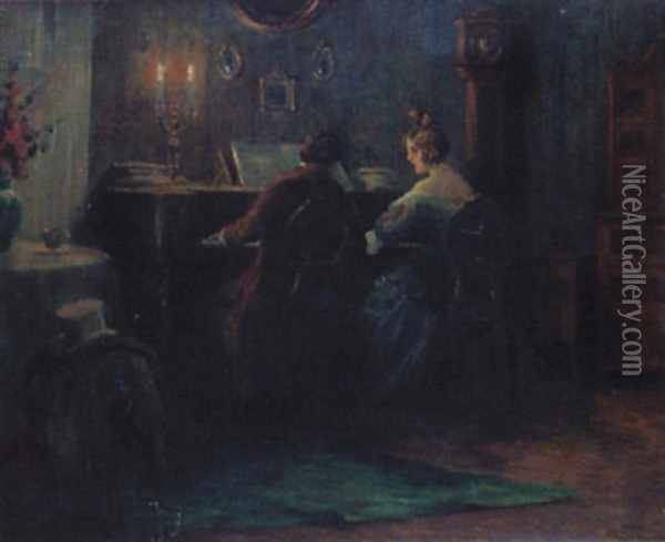 The Music Lesson Oil Painting - Otto Robert Nowak