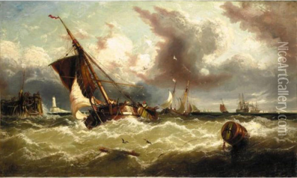 Returning To Port Oil Painting - William Calcott Knell