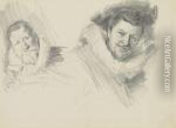 Studies Of Two Heads From 'the 
Banquet Of The Officers Of The St.george Civic Guard,' After Frans Hals Oil Painting - John Singer Sargent