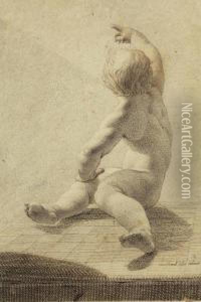 Enfant Nu, Assis, Vu De Dos Oil Painting - Johann Caspar Schwab