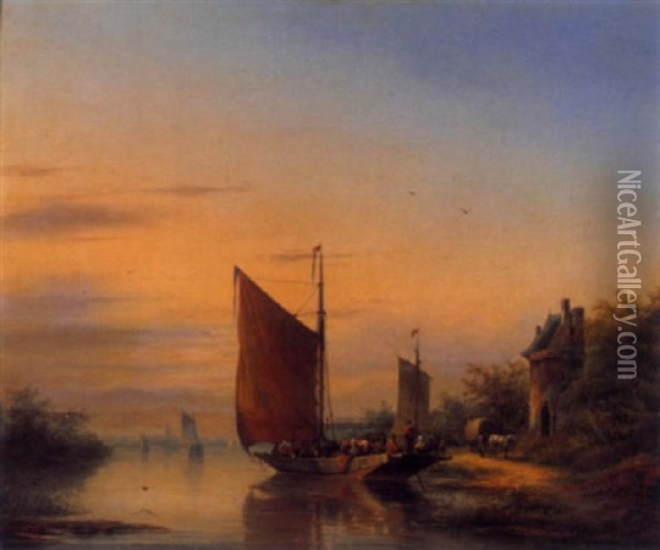 Kanallandschaft Mit Grossem Schiff Oil Painting - Gerardus Hendriks