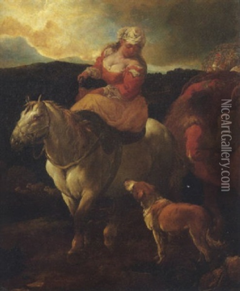 Contadina A Cavallo Oil Painting - Francesco Castiglione