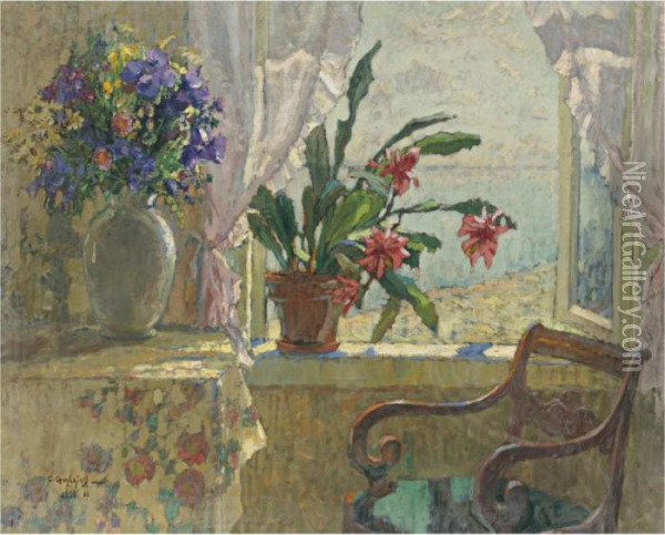 The Open Window Oil Painting - Konstantin Ivanovich Gorbatov