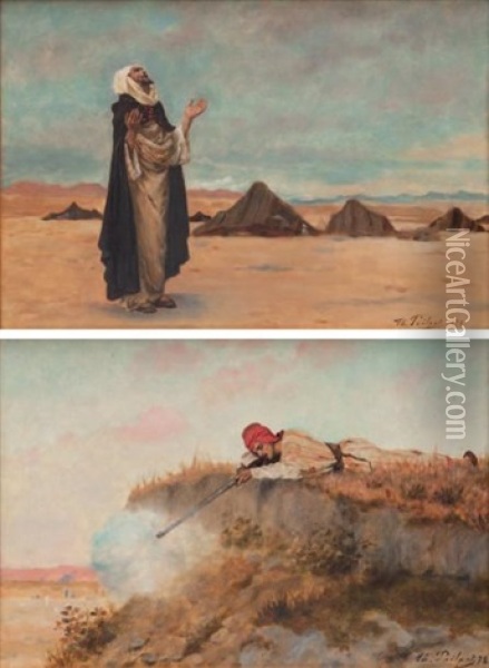 La Priere (+ Le Chasseur; Pair) Oil Painting - Theophile (fils) Poilpot