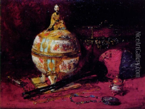 Coupe Satzuma, Coffret De Bijoux Oil Painting - Francois Martin-Kavel