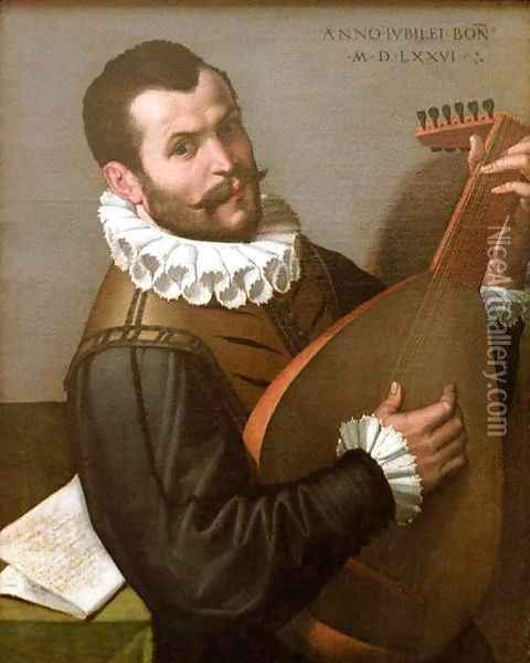 Portrait of a Man Playing a Lute Oil Painting - Bartolomeo Passarotti