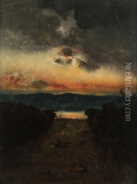 L'orage Sur Le Lac De Garde Oil Painting - Vincenzo Cabianca