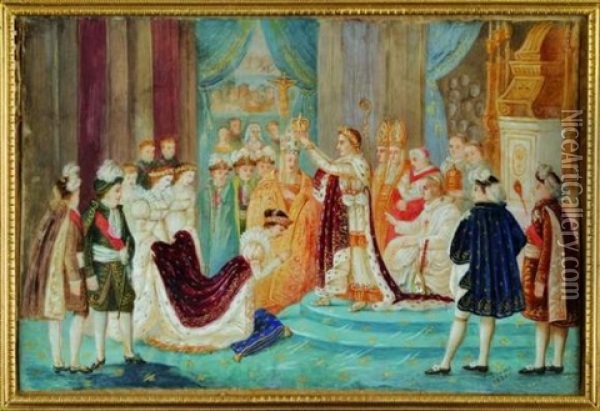 Le Sacre De L'empereur Napoleon Ier, Couronnement De L'imperatrice Josephine A Notre-dame Oil Painting - Jacques-Louis David