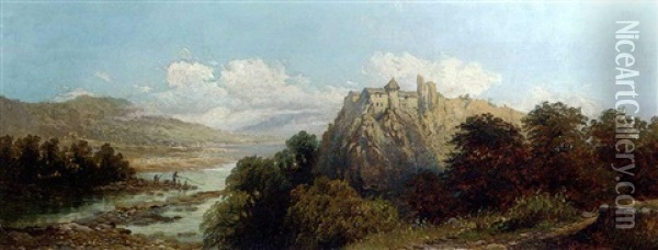 A Castle On A Cliff Top, Overlooking A Bay Oil Painting - Edward Henry Holder