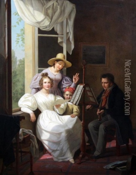 The Music Lesson Oil Painting - Basile De Loose
