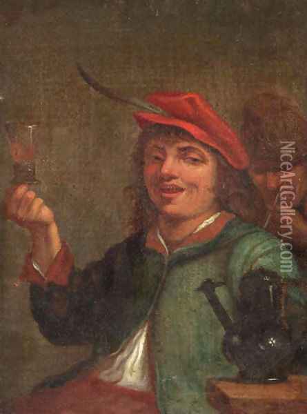 A boor drinking at table in an inn Oil Painting - David The Younger Teniers