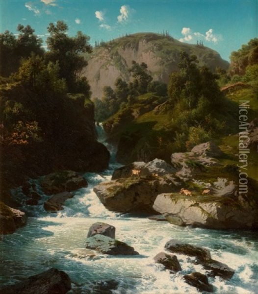 Mountain Stream, 1853 Oil Painting - Jean Francois Xavier Roffiaen