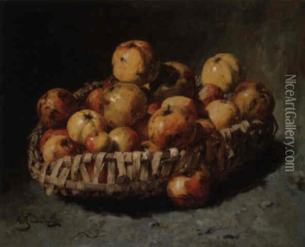 Nature Morte A La Corbeille De Pommes Oil Painting - Georges Jeannin