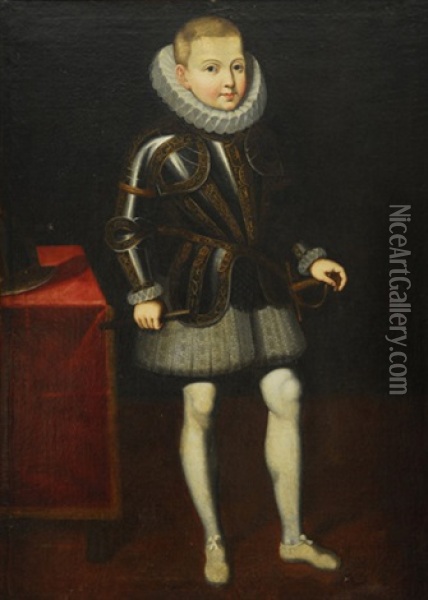Retrato De Infante, Probablemente D. Fernando, De Cuerpo Entero, En Armadura Oil Painting - Juan Pantoja de la Cruz