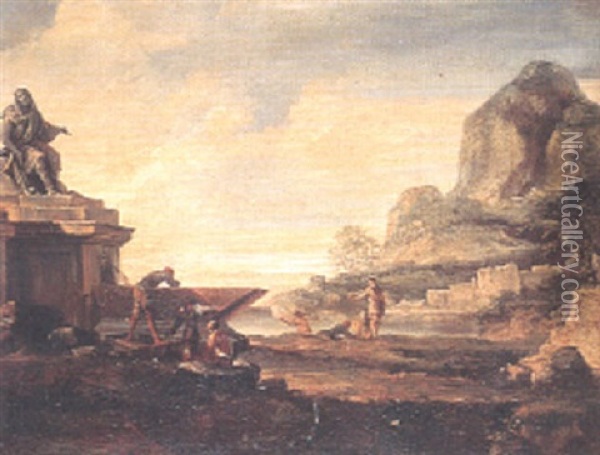 Landskap Med Figurer Vid Brunn Oil Painting - Giovanni Paolo Panini