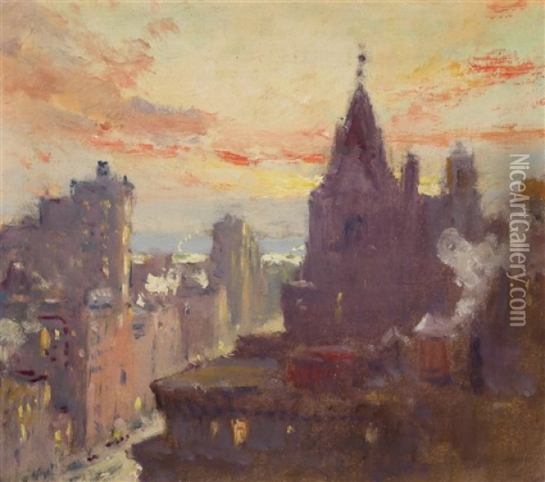 Manhattan At Sunset Oil Painting - Colin Campbell Cooper