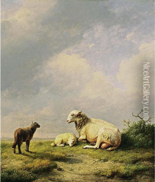 Sheep In A Landscape Oil Painting - Eugene Joseph Verboeckhoven