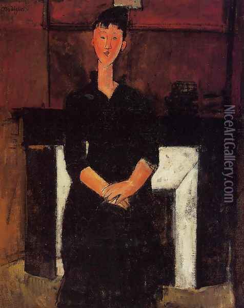 Woman Seated in front of a Fireplace Oil Painting - Amedeo Modigliani