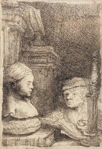 Man Drawing From A Cast Oil Painting - Rembrandt Van Rijn