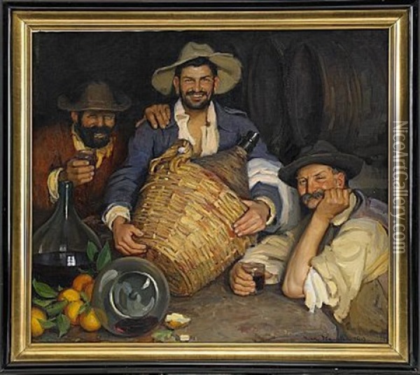 Tre Spanska Vinbonder Oil Painting - Ivar Kamke