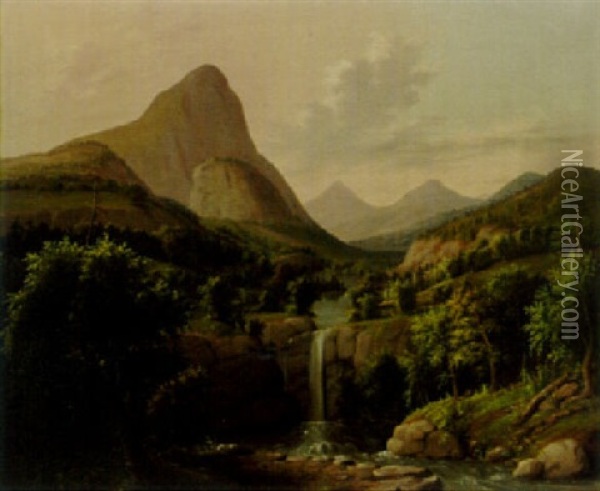 Mountain And Falls: California Oil Painting - Albertus Del Orient Browere