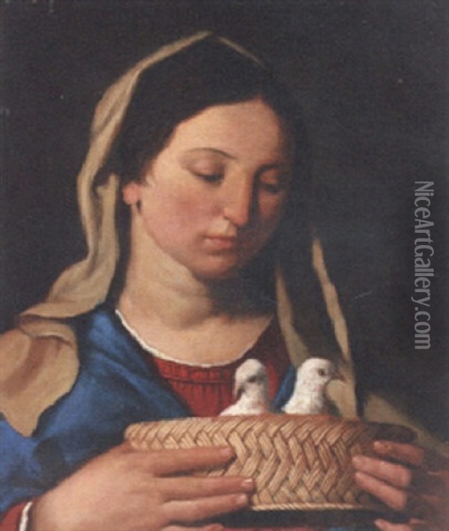 The Madonna Holding A Basket Of Doves Oil Painting -  Guercino