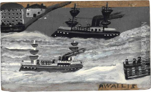Gunboats In Wartime Oil Painting - Alfred Wallis