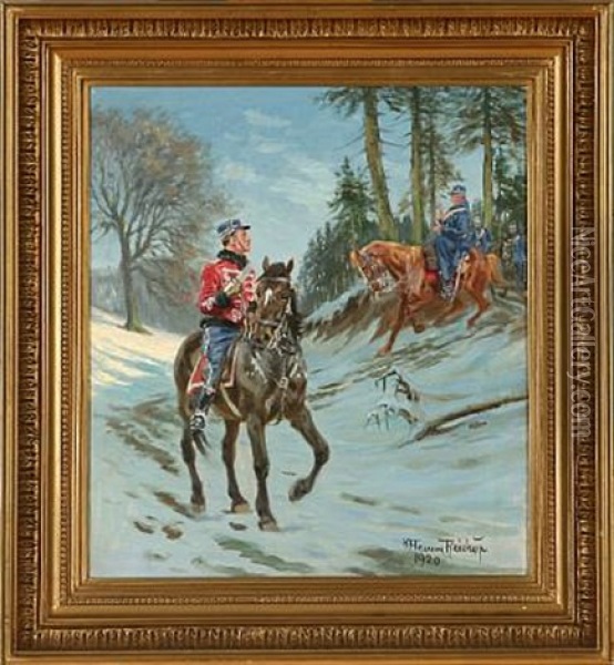 Soldiers In A Winter Forest Oil Painting - Karl Frederik Christian Hansen-Reistrup