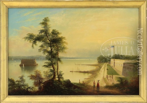 The Narrows From Fort Hamilton, Staten Island Oil Painting - Edmund C. Coates