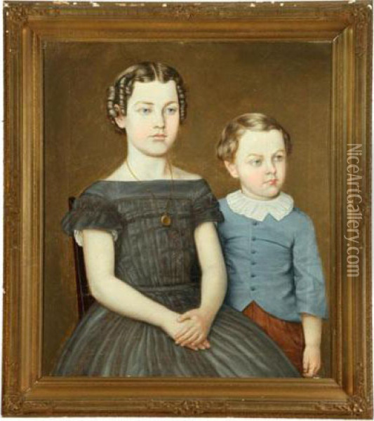 Portrait Of Two Children Attributed To Aaron Dean Fletcher Oil Painting - Aaron Dean Fletcher