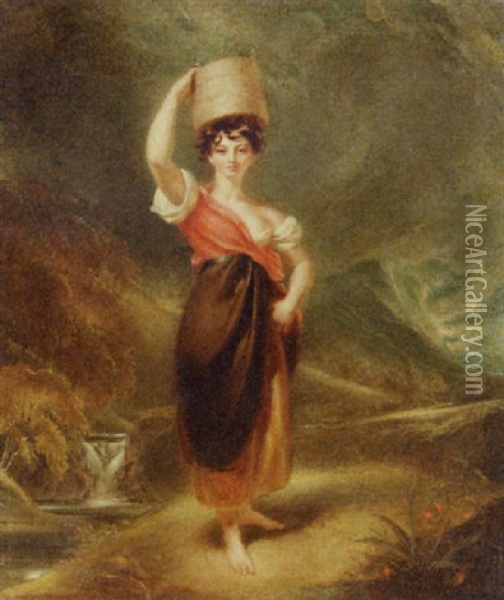 A Milkmaid In A Landscape Oil Painting - Thomas Lawrence