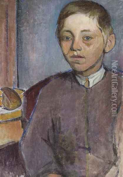 Breton Boy with Bread Oil Painting - Wladyslaw Slewinski