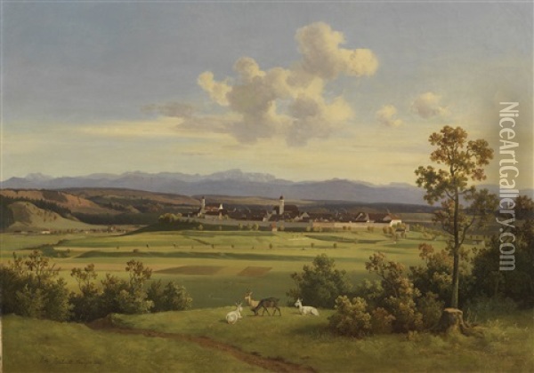 Blick Auf Schongau Und Die Alpen Oil Painting - Wilhelm Reinhardt