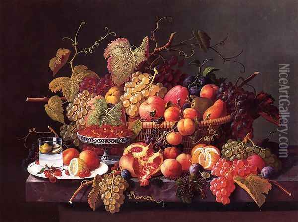 Still Life with Pomegranates Oil Painting - Severin Roesen