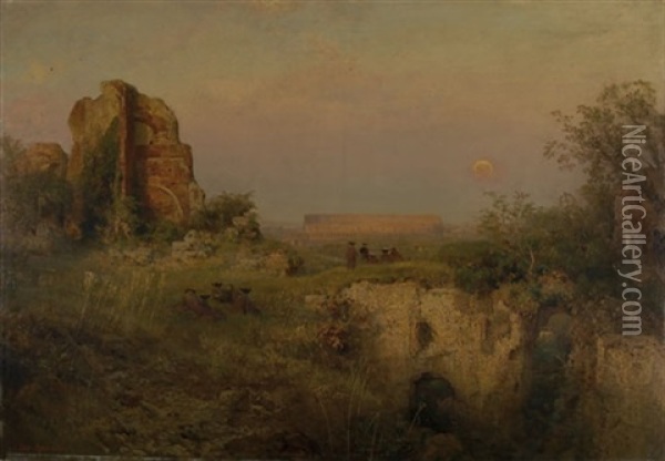 Blick Auf Das Kolosseum Im Abendrot Oil Painting - Oswald Achenbach