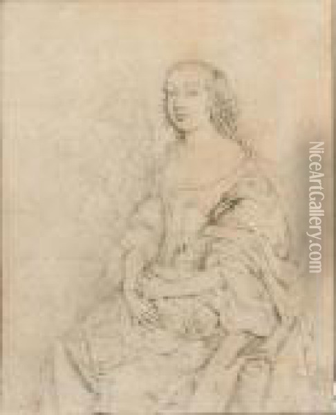 Three-quarter Length Portrait Of A Young, Elegantly Dressed, Seated Lady Oil Painting - Frans van Mieris
