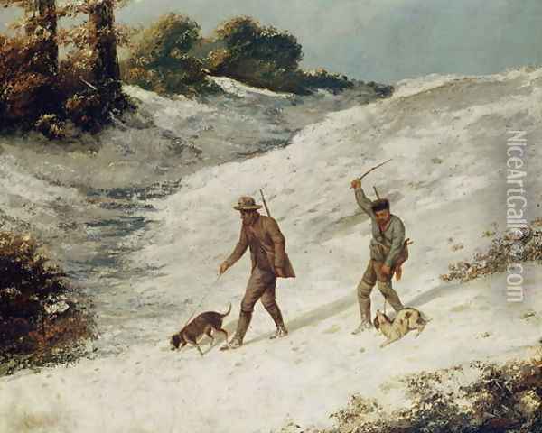 Hunters in the Snow or The Poachers Oil Painting - Jean-Baptiste-Camille Corot