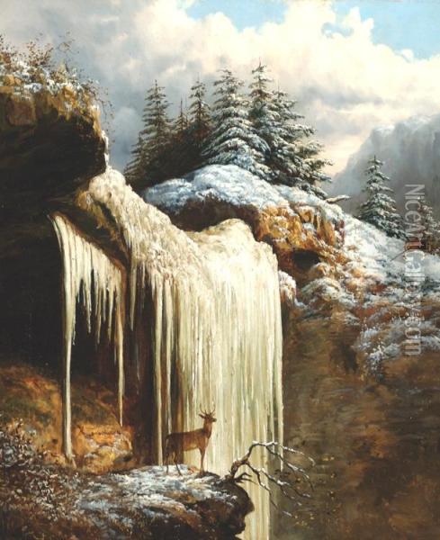 Frozen Falls Oil Painting - Albert William Ayling